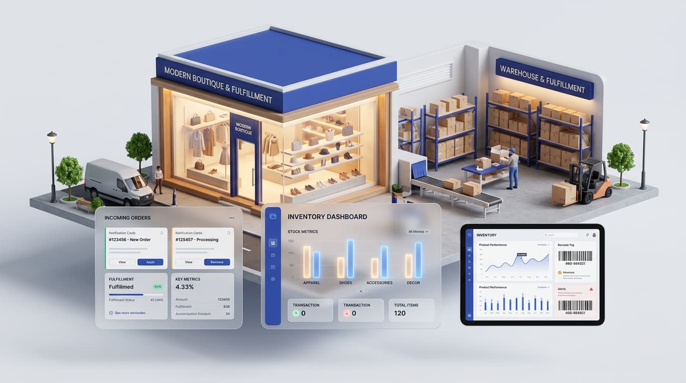 Boutique storefront inventory POS system 3D render